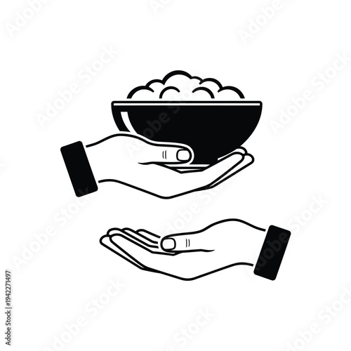 Illustration of hands holding bowl of cereal or food on vector