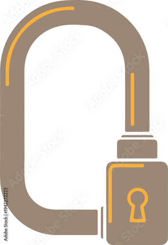 Security padlock with large curved shackle and keyhole detail featuring yellow outline accents for protection and safety concept vector imagery