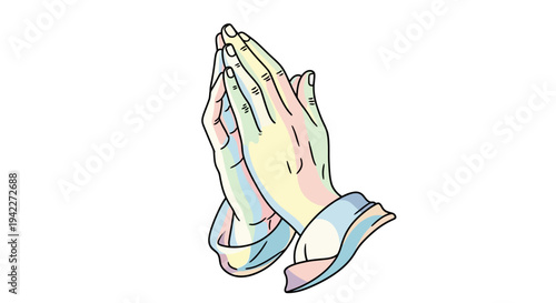 Praying Hands Illustration with Pastel Colors.