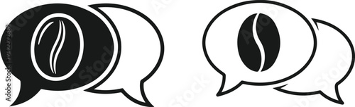 Speech bubble coffee bean icons representing communication and beverage culture with two different styles for cafe branding and menu design