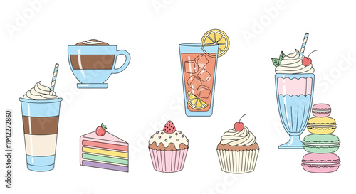 Assorted Desserts and Beverages Illustration.
