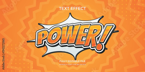 Orange color comic book style editable text effect with power theme