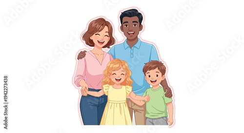 Happy Family with Two Children Standing Together.