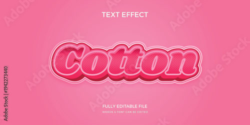 Pink color cotton word text effect with 3D bubble style editable text
