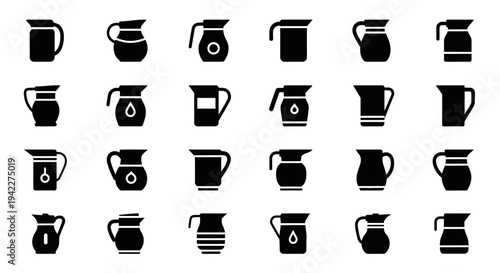 Collection of various coffee maker icons displayed in a grid arrangement showcasing different designs and styles