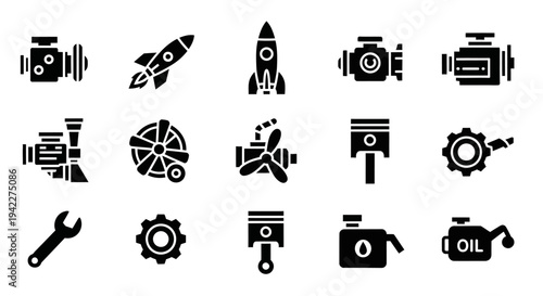 Collection of Technical Icons Depicting Industrial and Mechanical Elements in a Grid Layout