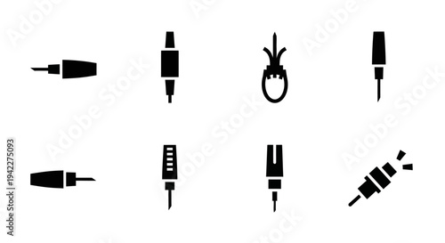Collection of various audio jacks and plugs displayed against a clean background from a straightforward viewpoint