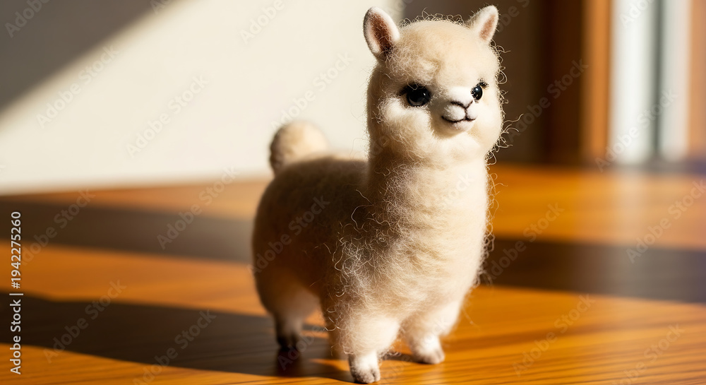 Fototapeta premium Charming alpaca figurine stands proudly capturing attention with its adorable presence and fluffy texture.