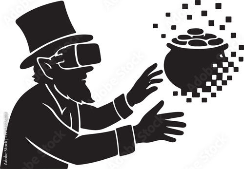 A leprechaun reaching for a pot of gold