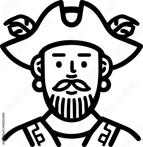 Hand Drawn Male Pirate Black and White Avatar Illustration in Minimal Line Art Style Design
