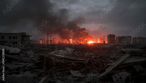 Wallpaper Mural Burning industrial area at dusk with thick smoke and ruined foreground Torontodigital.ca