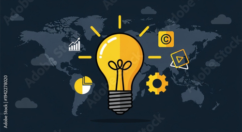 World Intellectual Property Day Illustration of a lightbulb idea symbolizing innovation, creativity, and global business solutions