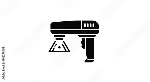 Monochrome icon represents a handheld paint sprayer tool with a visible triangular nozzle attachment against a plain background.