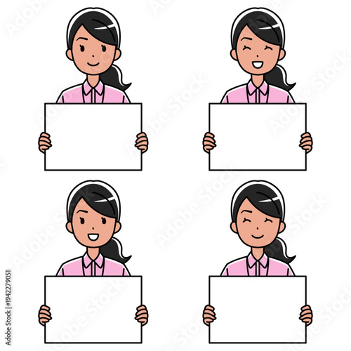 フリップを持つポロシャツの東南アジア系女性のイラスト（カラー）