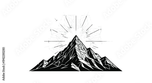 Majestic mountain peak bathed in radiant sunrise light, symbolizing achievement and new beginnings.