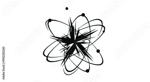 Abstract Atomic Structure Symbol with Orbiting Electrons Illustration