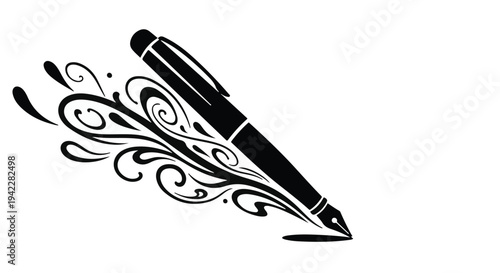 Elegant Pen Writing Artistic Flourish with a Creative Whisk of Inspiration