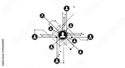 Dynamic Digital Social Network Diagram Illustrating Global Community Connections and User Interactions