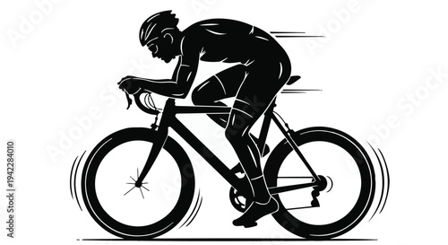 Silhouette of a Cyclist Speeding Downhill on a Professional Bicycle