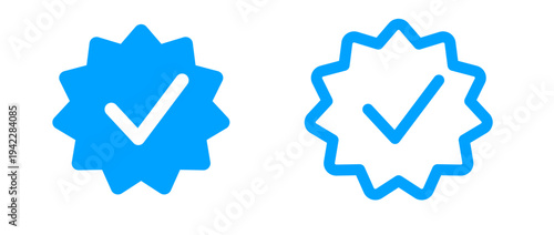 Blue Checkmark Verification Badge Icons: Filled and Outline, Transparent Background