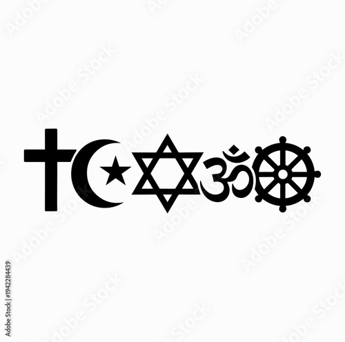 Major World Religion Symbols Together Silhouette Interfaith Unity Concept