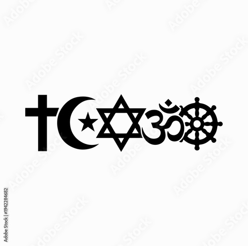 Major World Religion Symbols Together Silhouette Interfaith Unity Concept