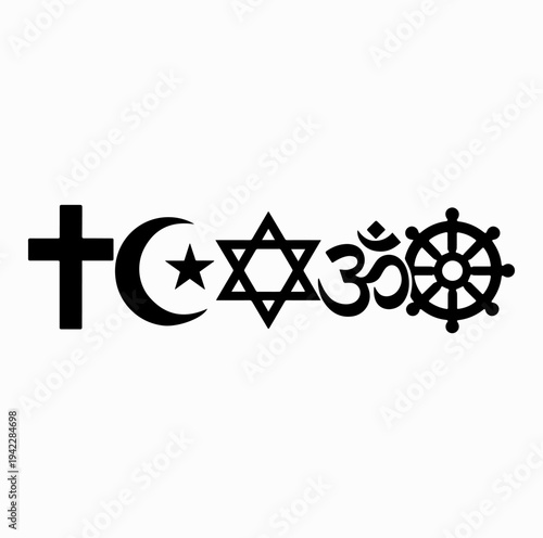 Major World Religion Symbols Together Silhouette Interfaith Unity Concept