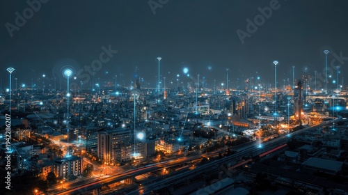 Wallpaper Mural A vibrant cityscape at night showcasing illuminated buildings and technological advancements Torontodigital.ca
