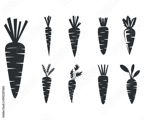 Versatile Set of 9 Carrot Silhouette Vectors for Design Projects