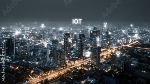 Wallpaper Mural Aerial view of a vibrant cityscape at night showcasing IoT connectivity with illuminated buildings Torontodigital.ca