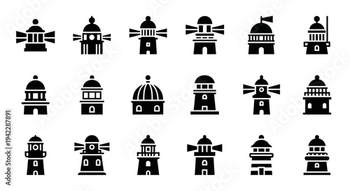 Collection of Windmill Silhouettes in Various Architectural Styles