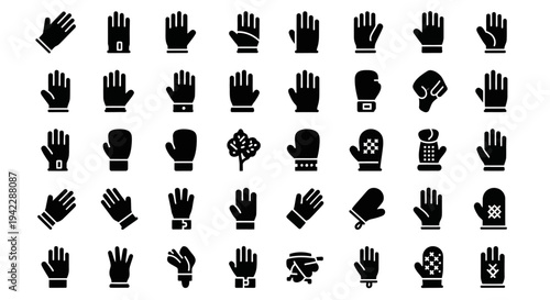 Collection of diverse hand icons in various poses and styles displayed on a clean white background