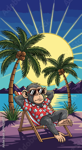 Monkey Relaxing on Beach Chair Tropical.
