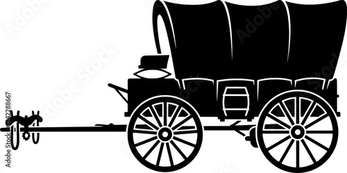 Black and White Vector Illustration of a Covered Wagon
