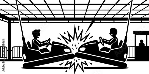 Bumper Car Outline Vector, Amusement Ride Vector, Bumper Cars Clipart
