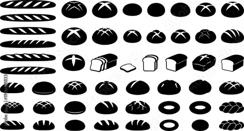 Set of bread icon silhouette design vector art illustration
