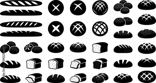 Set of bread icon silhouette design vector art illustration
