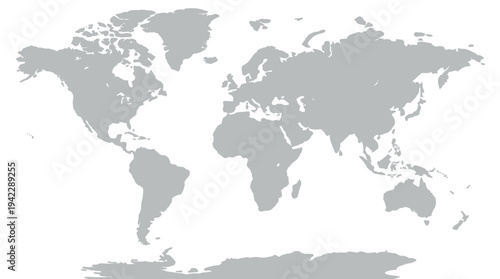 Simple Gray World Map Outline on White Background, Minimalist Global Silhouette Template for Business and Travel Designs