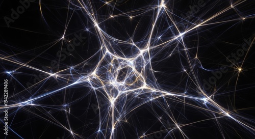 Glowing Abstract Fractal Energy Network with Blue and Gold Lines on Black