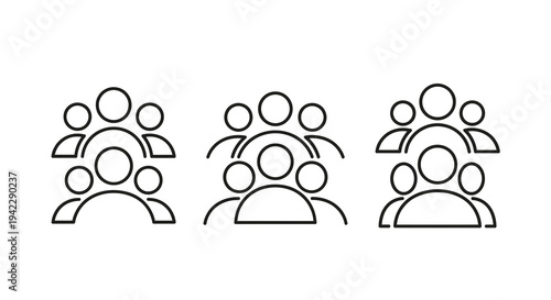 Group of people icons, simple line art, representing community and teamwork, vector illustration for web and design