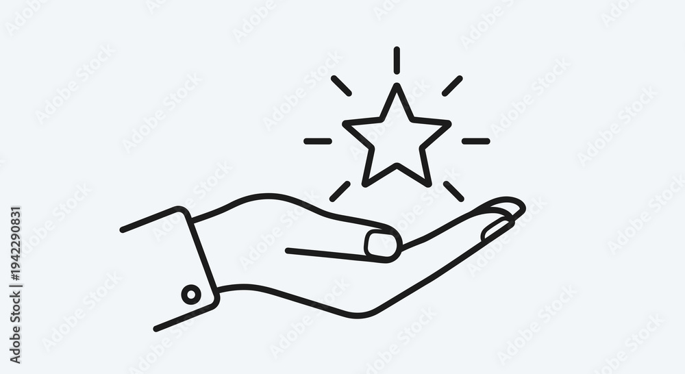 Fototapeta premium Hand Holding Shining Star Icon Vector Illustration, Concept of Success, Achievement, and Recognition, Minimalist Design for Business and Marketing