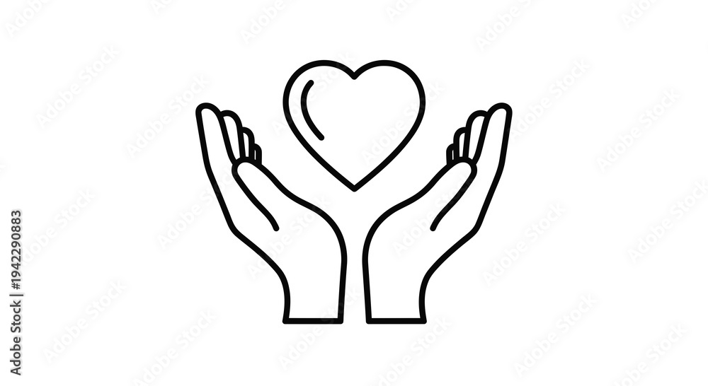 Obraz premium Hands Holding Heart Icon Vector Illustration, Symbol of Love and Care, Graphic Design Element for Health and Charity Concepts