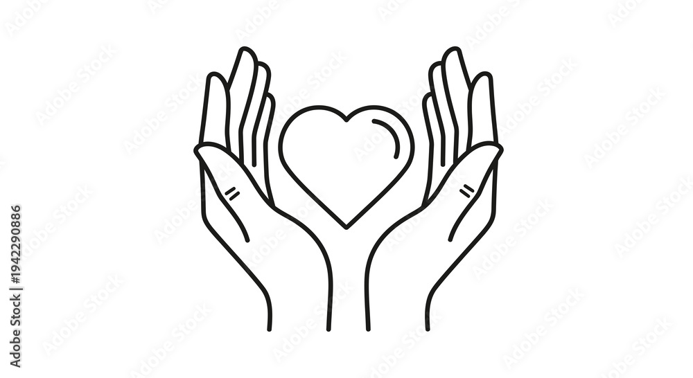 Obraz premium Hands Holding Heart Icon Vector Illustration, Symbol of Love and Care, Graphic Design Element for Health and Charity Concepts