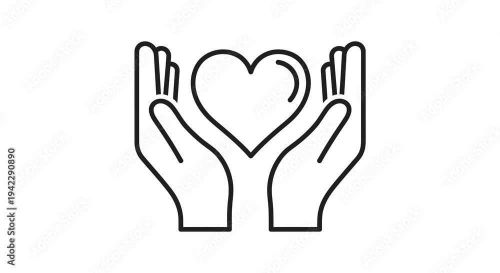 Obraz premium Hands Holding Heart Icon Vector Illustration, Symbol of Love and Care, Minimalist Graphic Design for Health and Charity Concepts