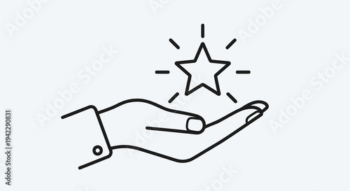 Hand Holding Shining Star Icon Vector Illustration, Concept of Success, Achievement, and Recognition, Minimalist Design for Business and Marketing