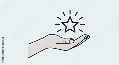 Hand Holding Shining Star Icon Vector Illustration, Symbol of Success and Achievement, Minimalist Graphic for Concept and Design