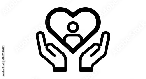 Hands Holding Heart with Person Icon Inside Vector Illustration for Care, Support, and Love Concepts