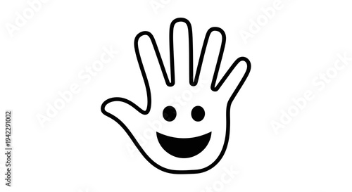 Happy Hand Icon Vector Illustration, Friendly Greeting Gesture, Simple Smiley Face Symbol for Communication and Fun, Isolated on White Background