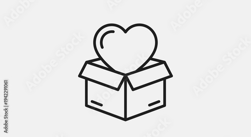Heart Icon in Open Box Vector Illustration, Donation and Charity Concept, Clean Minimalist Graphic Design for Social Causes