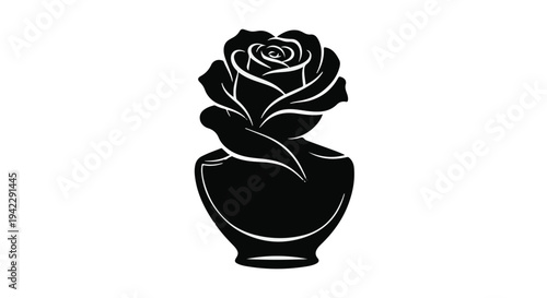 Elegant black silhouette of a rose in a perfume bottle